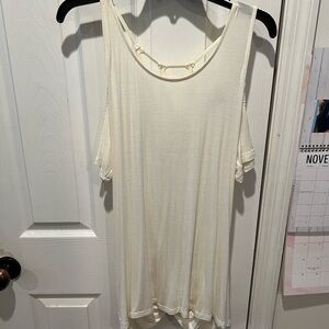 She and Sky Cream Cold Shoulder Tank Top. Criss cross back. Super cute.